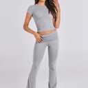 ANRABESS Lounge Sets for Women 2 Piece Foldover Yoga Flare Leggings Pants Crop Tops Casual Y2K Outfits Matching Tracksuit Set (Gray, XXL)