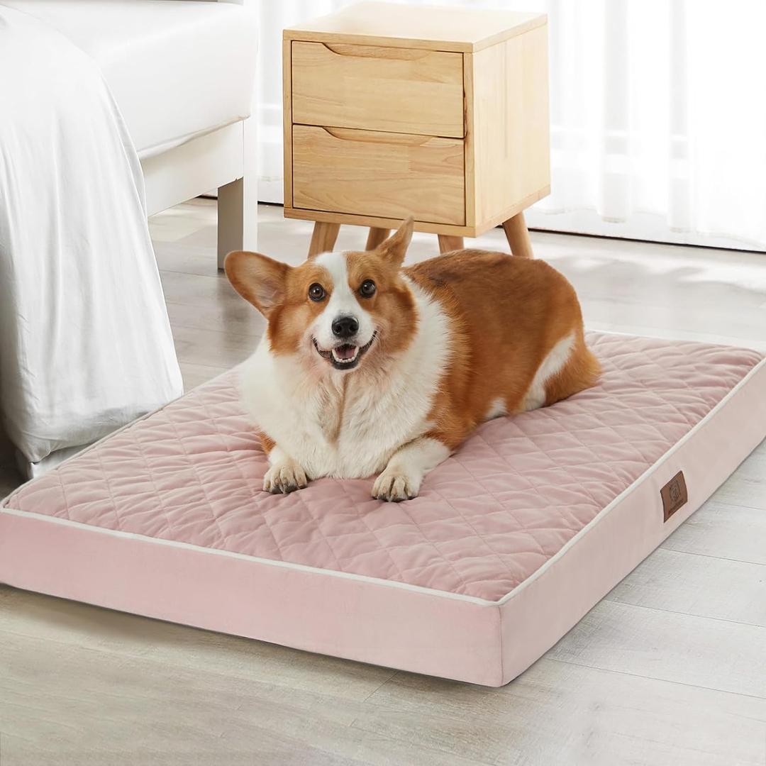 WNPETHOME Orthopedic XL Dog Beds Large Sized Dog, Waterproof Extra Large Dogs Bed with Removable Washable Cover, Multi-Needle Quilting Dogs Crate Bed (Pink)