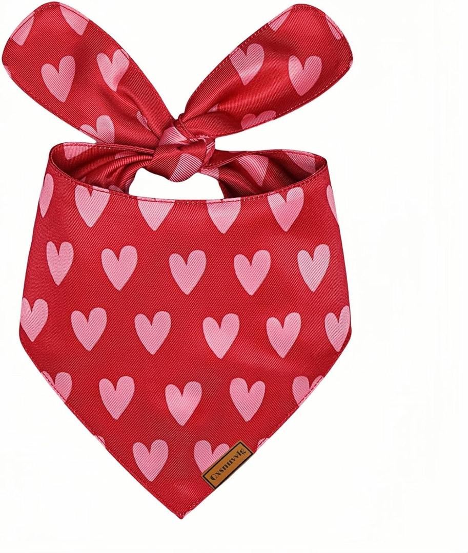 Dog Bandanas for Boys and Girls, Dog Birthday Bandana - Handmade Premium Quality Adjustable Neck Scarf for Medium & Large Breed Dogs(Red Valentine's Day)