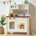 Babytronic Kids Play Kitchen, Wooden Kitchen Playset for Kids Ages 3+ with Real Lights, Sounds, Stove, Sink, Oven, and 30 Pcs Accessories, Toys Kitchen Small Pretend Play Kitchen for Toddlers (White)