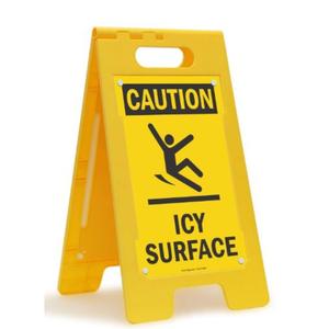 SmartSign 25 x 12 inch “Caution - Icy Surface” Two-Sided Folding Floor Sign with Symbol Black and Yellow