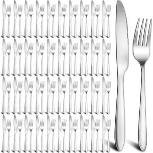 Nuenen 500 Pcs Forks and Knives Bulk Set Stainless Steel Silverware 250 Dinner Forks and 250 Steak Knives Metal Flatware Tableware Cutlery Set for Home Restaurant, Mirror Polished, Dishwasher Safe