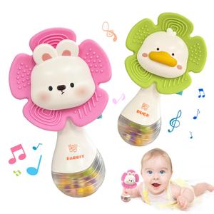 Weirtoya 2 PCS Baby Rattles Teething Toys 3-6 Month, Baby Toys for 0-12 Months Sensory Toys Infant Toys 0-6 Months, Newborn Boys and Girls Must Haves Toys Babies Gifts