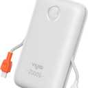 Portable Charger 20000mAh 30W Fast Charging, Power Bank with Built-in Cables & LED Display, USB C Battery Pack for iPhone 16/15/14, Samsung, iPad and Android Phones, Ideal for Travel -White