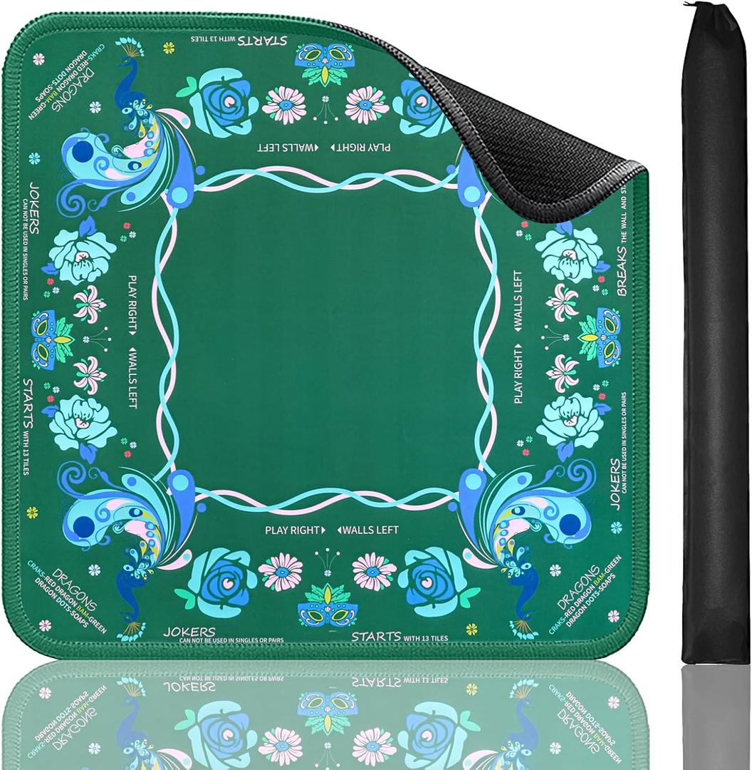 Jongyance Printed American Learning Mahjong Mat (33x33) with Black Carrying Bag, Anti-Slip, Noise-Reducing, Mahjong Table Mat for Mah-jongg, Poker, Board Games, Dominoes