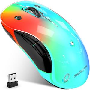 memzuoix 2.4G Aesthetic Wireless Mouse - Customizable Covers & LED Mood Lighting - Rechargeable Ergonomic Design, 5 Buttons, 1200 DPI for Office, Laptop, Mac - White