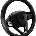 Car Steering Wheel Cover - Universal Car Accessory for Diverse Cars, Leather Cover with Anti-Slip Lining, for Steering Wheel with a Diameter of 14.5"-15",Black
