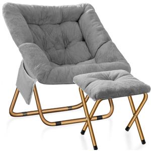 Comfy Saucer Chair, Foldable Living Room Chairs, Soft Faux Fur Lounge Chair for Bedroom, Reading Chairs for Adults, Kids, X-Large (Grey)