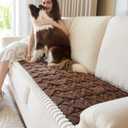 Couch Cover For dogs washable,Funny Fuzzy Pet Couch Cushion Covers For Sofa, Non Slip Couch Covers For 3 cushion couch sofa pet friendly,Dog Bed Mat ,sofa pads for couch (Coffee color,27.5x82.6 inch)