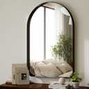 GLSLAND 26x38 Black Arched Bathroom Mirror - Aluminum Alloy Framed Wall- Matted Wall Mirrors for Bedroom, Entryway Mirrors for Wall (Round Edge-black)