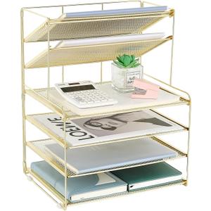 OPNICE Desk Organizer, 6-Tier Letter Tray Paper Organizer, Desktop File Organizer, Office Desk Accessories & Office Decor for Women, Workspace Organizer for Office Supplies(Gold)
