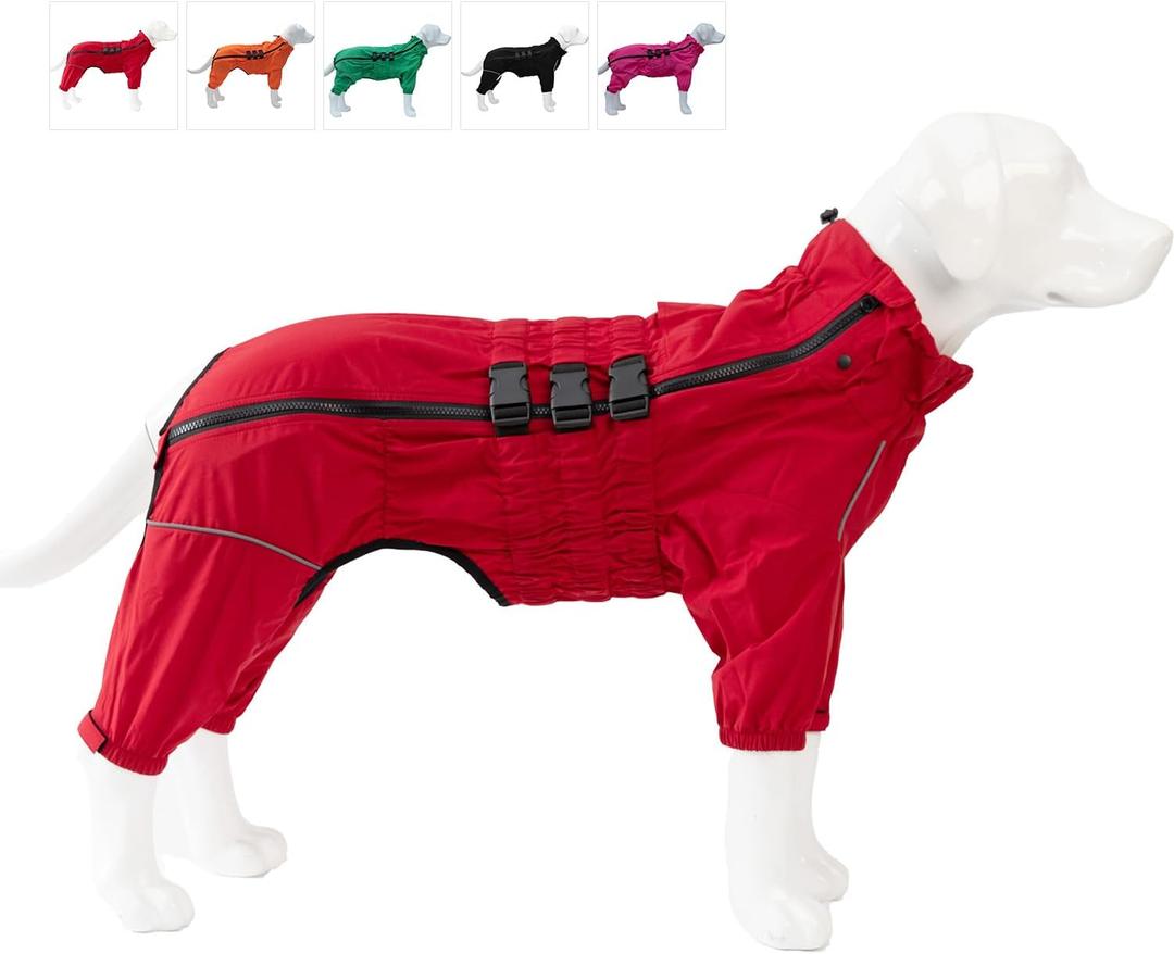 Dogs Waterproof Jacket, Lightweight Waterproof Jacket Reflective Safety Dog Raincoat Windproof Snow-Proof Dog Vest for Small Medium Large Dogs Corgis Dachshund Red D-S