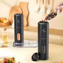 CIRCLE JOY Rechargeable Electric Salt and Pepper Grinder Set with Base, Automatic Pepper Mills with 110ml Container, External Adjustable Coarseness, White Led Light and One-Handed Operation, Black