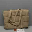 LOVEVOOK Laptop Bag for Women, Puffer Tote Bag for Work 15.6 Inch Large Computer Briefcase for Teacher Nurse, Quilted Lightweight Casual Shoulder Bag For Travel, Daily (Khaki)