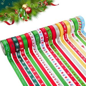 20 Rolls 100 Yards Christmas Ribbon for Gift Wrapping, 3/8 Inch Printed Christmas Grosgrain Ribbon, Christmas Ribbon for Gift Wrapping Crafts DIY Holiday Xmas Decorations, Pack Of 2