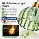 Bathroom Light Fixtures (3-Light, 20 in), Brushed Gold Vanity Lights for Bathroom with Ribbed Green Tulip Glass Shade, Vintage Vanity Wall Lights for Mirror Bedroom Living Room Hallway