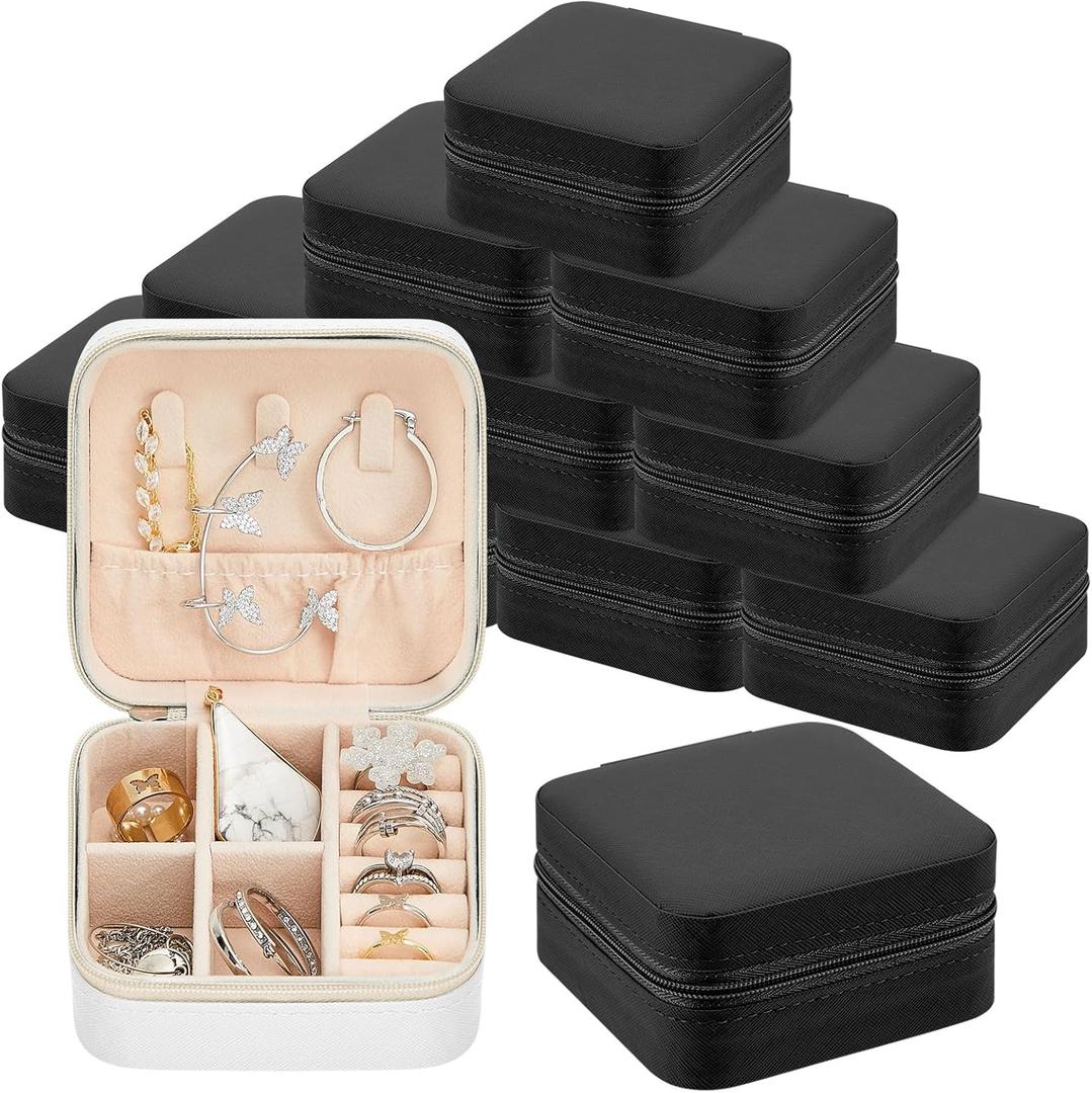 12 Pcs Travel Jewelry Case Bridesmaid Gift Boxes Jewelry Travel Organizer Small Jewelry Box Mini Storage Organizer Storage Box for Women Girls Bridesmaid Gift (White, Black)