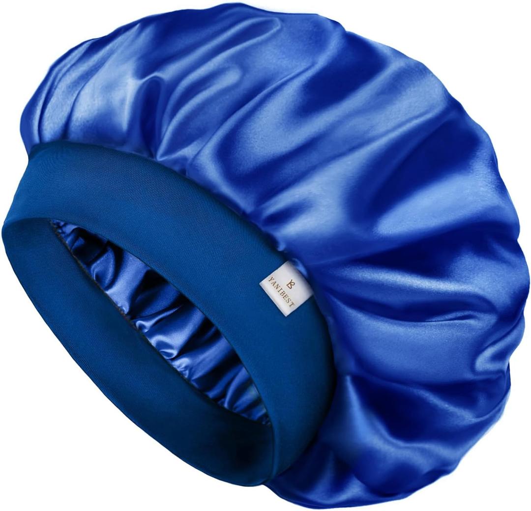 YANIBEST Silk Bonnet for Men Women Hair Bonnet for Sleeping Double Layer Satin Bonnet for Natural Curly Hair Unisex Sleep Cap (Blue)