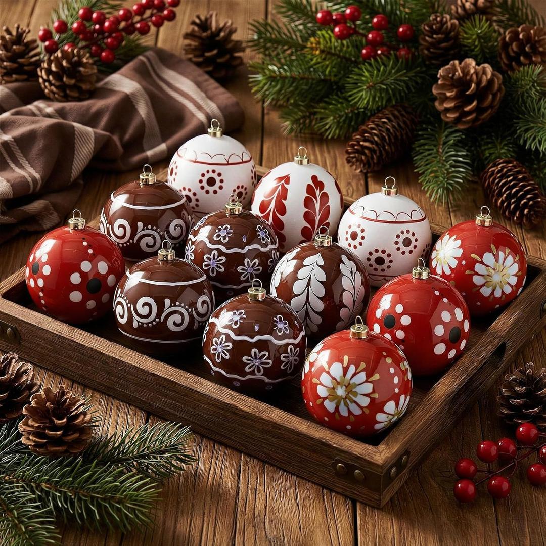 Soulchen 12 Pcs Mexican Talavera Christmas Ball Ornaments 3.15 Inch Plastic Cielito Lindo Boho Hanging Ornament Platos De Barro Vintage Hispanic Farmhouse Decoration for Xmas Tree Party Fiesta Gifts
