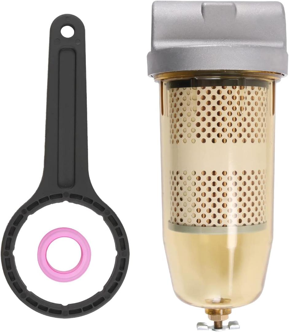 496 Fuel Tank Filter Assembly with Wrench Replacement for Gasoline and Diesel Water Separate 30 Micron Max 25 Gpm 150 Psi with 1 NPT Top Cap Replace# B10-AL