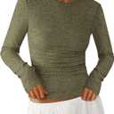 PRETTYGARDEN Womens Long Sleeve Shirts 2026 Ribbed Knit Slim Fitted Basic Tee Casual Going Out Tops Underscrubs Fall Clothing (Green, S)