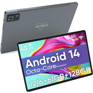 weelikeit Tablet 10 inch, Android 14 Tablets with Octa-Core Processor 12GB(6+6) RAM 128GB ROM, 1200x1920 FHD Screen, 5G WiFi, 5MP+13MP Dual Camera, Bluetooth 5.0, 7000mAh Battery (Gray)