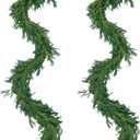 Hananona 9 Ft 2 Pcs Artificial Norfolk Pine Garlands, Realistic Pine Garland, Green Artificial Greenery Garland for Table, Mantle, Wall, Indoor, Outdoor Winter Christmas Decorations (2, 9 FT)