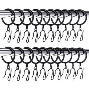 Hotop 60 Pieces 1.26 Inch Metal Drapery Curtain Rings Curtain Hanging Rings and 60 Pieces Metal Drapery Pin Hooks for Drapes Window Door Shower (Black)