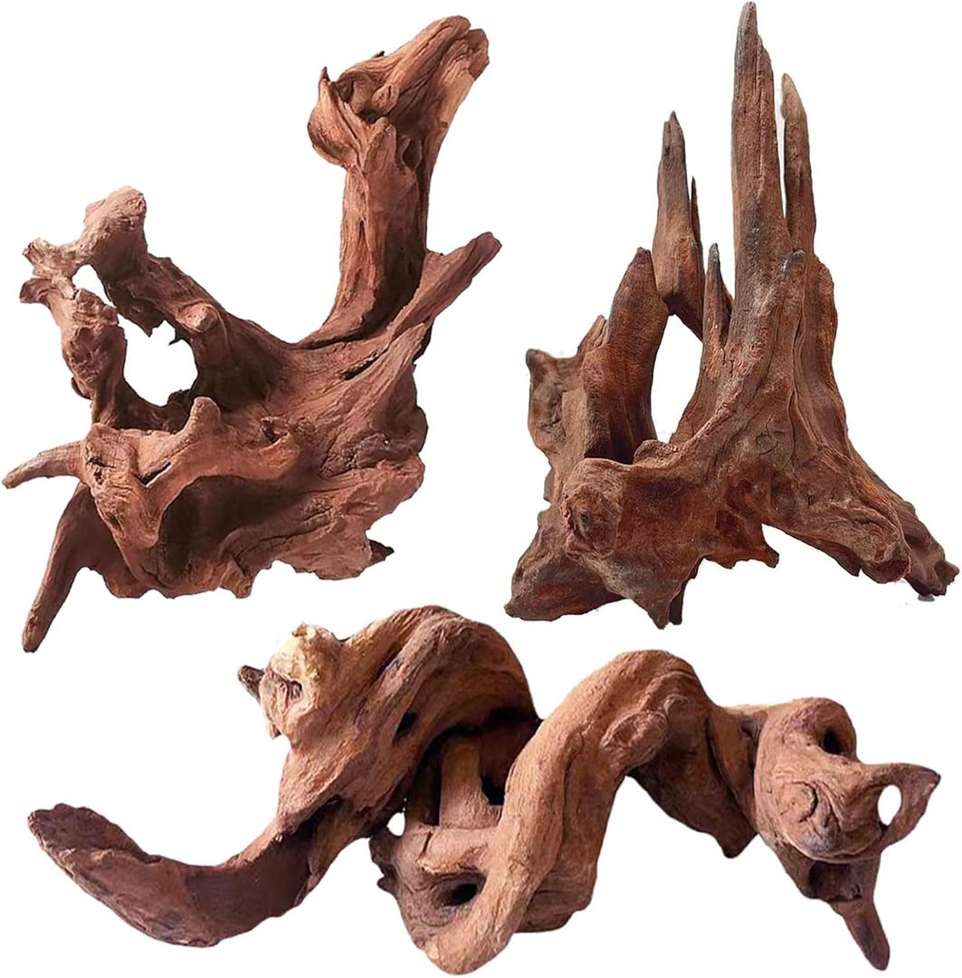 Natural Aquarium Driftwood for Fish Tanks & Reptile Terrariums  Safe Fish Tank Decorations, Unique Twisted Branches 3-Piece 7-11 Inch Low Tannin, Easy to Sink (Mopani Driftwood 7 to 11 Inch (Pack of 3))