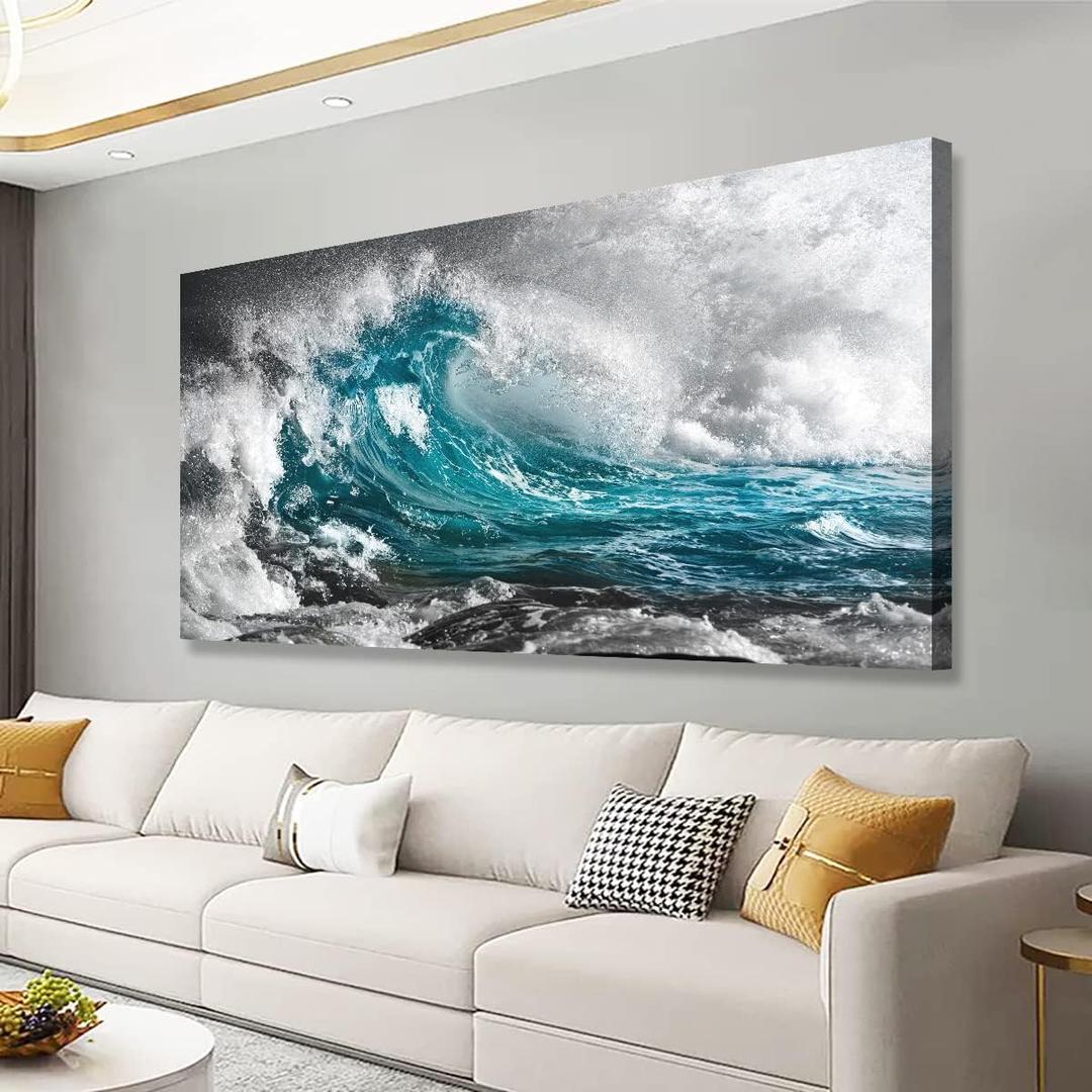 Sea Wave Pictures Canvas Wall Art For Living Room Bedroom Wall Decor,Surge Wall Art Print Paitnings for Home Decor,Morden Artwork Sea Seascape Canvas Art Waterproof Ready to Hang 20x40 Inches