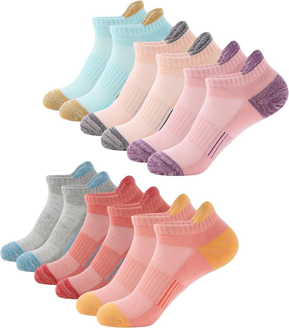BUDERMMY Running Ankle Socks for Women Athletic Cotton Cushioned 5-6 Pairs Workout No Show Socks Women, Size: 6-8