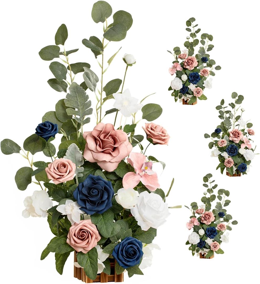 Ling's moment 17.5" Tall Standing Artificial Flowers Arrangements 4 pcs Wedding Aisle Runner Chair Decorations Dusty Rose Navy Centerpieces for Ceremony Reception Rose Floral Party Outdoor