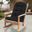 RACE LEAF Black Rocking Chair Cushion 44x19 Inch, Water Resistant Tufted Outdoor Cushion with Elastic Straps Non-Slip Ties Stain Proof Patio Furniture Seat Back Cushion 1-Pack