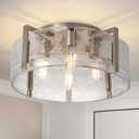 Modern Semi Flush Mount Ceiling Light Fixture, Nickel Hallway Light Fixtures Ceiling Mount, Dimmable Foyer Kitchen Lighting Fixtures Ceiling Lights for Bedroom Bathroom Dining Room Laundry Room