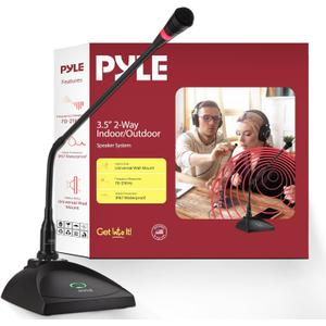 Desktop Gooseneck Wired Microphone System - Table Mounted Corded Voice Condenser Mic with Pop Filter - XLR to 1/4'' Sound Cord - for Karaoke, Conference, Studio Audio Recording - Pyle PDMIKC5 Black