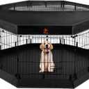 PJYuCien Dog Playpen - Metal Foldable Dog Exercise Pen, Pet Fence Puppy Crate Kennel Indoor Outdoor with 8 Panels 24H & Top Cover and Bottom Pad for Small Medium Pets