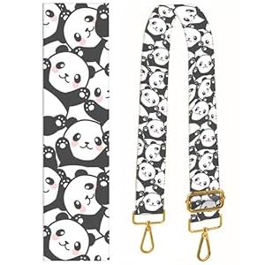BeauBeast Purse Straps Replacement Crossbody, 2" Wide Shoulder Strap Adjustable, Gold Buckle Canvas Bag Handbag Belt for Crossbody Bags, Shoulder Bags, Guitar Purses Cute Pandas