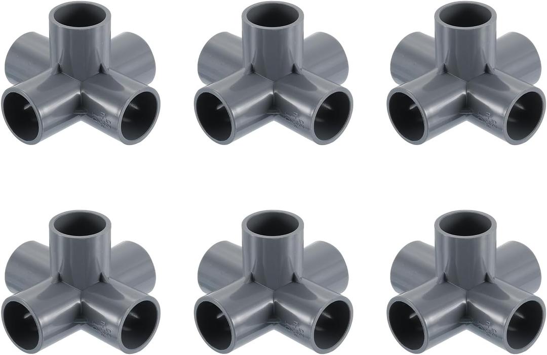 uxcell 3/4" PVC Fittings, 6 Pcs 5 Way Elbow Connector Elbow PVC Furniture Fittings Corner Fitting for Water Supplies PVC Furniture DIY Shelf Greenhouse Tent Connection, Grey (0.75 Inch)
