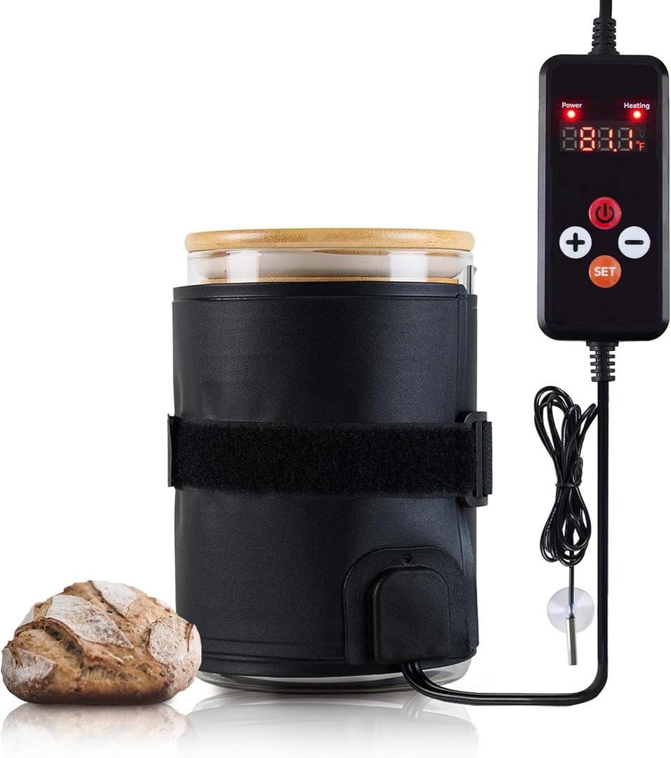 Sourdough Starter Warmer Wrap, Sourdough Starter Jar Heat Wrap, Sourdough Heating Warming Mat with Temperature Control(41-113) & 24H Timer, Dough Bread Warmer for Kitchen Baking Fermentation
