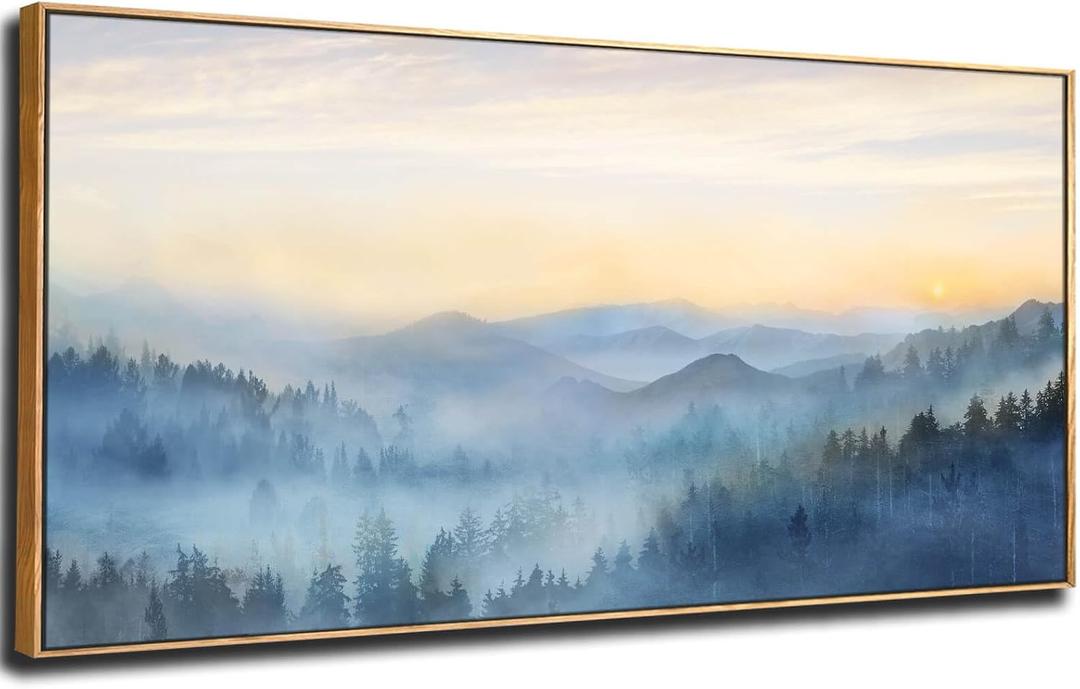 YJYart Canvas Wall Art Misty Forest Gold Wall Decor Nature Painting Modern Artwork for Bedroom Kitchen Office Wall Decorations 24x48 Inch
