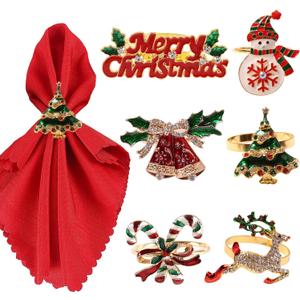 Christmas Napkin Rings Set of 6 - Metal Xmas Holders for Table Setting, Exquisite Household Napkin Holders for Thanksgiving, Winter Party, Wedding (01)