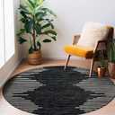 Rugshop Bohemian Stripe Stain Resistant High Traffic Living Room Kitchen Bedroom Dining Home Office Round Area Rug 8' Black