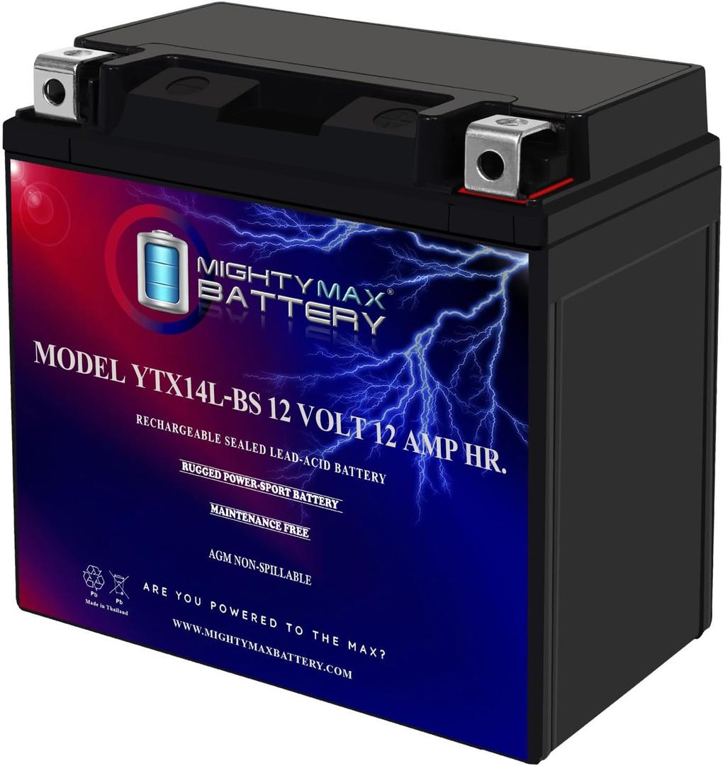 Mighty Max Battery YTX14L-BS -12 Volt 12 AH, 200 CCA, Rechargeable Maintenance Free SLA AGM Motorcycle Battery