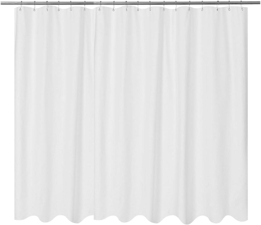 Mrs Awesome Embossed Microfiber Extra Wide Shower Curtain Liner 108 x 72 inches, Soft Fabric Shower Curtain Washable and Water Repellent,108x72, White