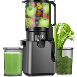 Juicer Machines with 5.8" Large Feed Chute, 400W Cold Press Juicer for Whole Vegetables and Fruits, Slow Masticating juicer Easy to Clean Juice Extractor Machine High Juice Yield(Titanium Gray) (Grey)