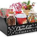 Christmas Hot Cocoa Bar Wood Coffee Station Organizer with 4 Compartment Double Layer Coffee Bar Holder Xmas Basket Organizer Bin for Home Kitchen Farmhouse Office Xmas Holiday Gift Party Supplies (Black)