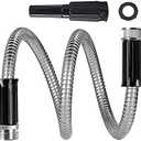 SIXWOOD Metal Short Lead Hose 15FT, 5/8" Diameter, Stainless Lead Water Hose with Adjustable Nozzle, Heavy Duty Small Hoses for Yard, Outdoor - Flexible, Never Kink & Tangle, Puncture Resistant