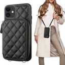 Bocasal Crossbody Wallet Case for iPhone 11, RFID Blocking PU Leather Zipper Handbag Purse Flip Cover, Kickstand Folio Case with Card Slots Holder Wrist Strap Lanyard 6.1 Inch (Black)