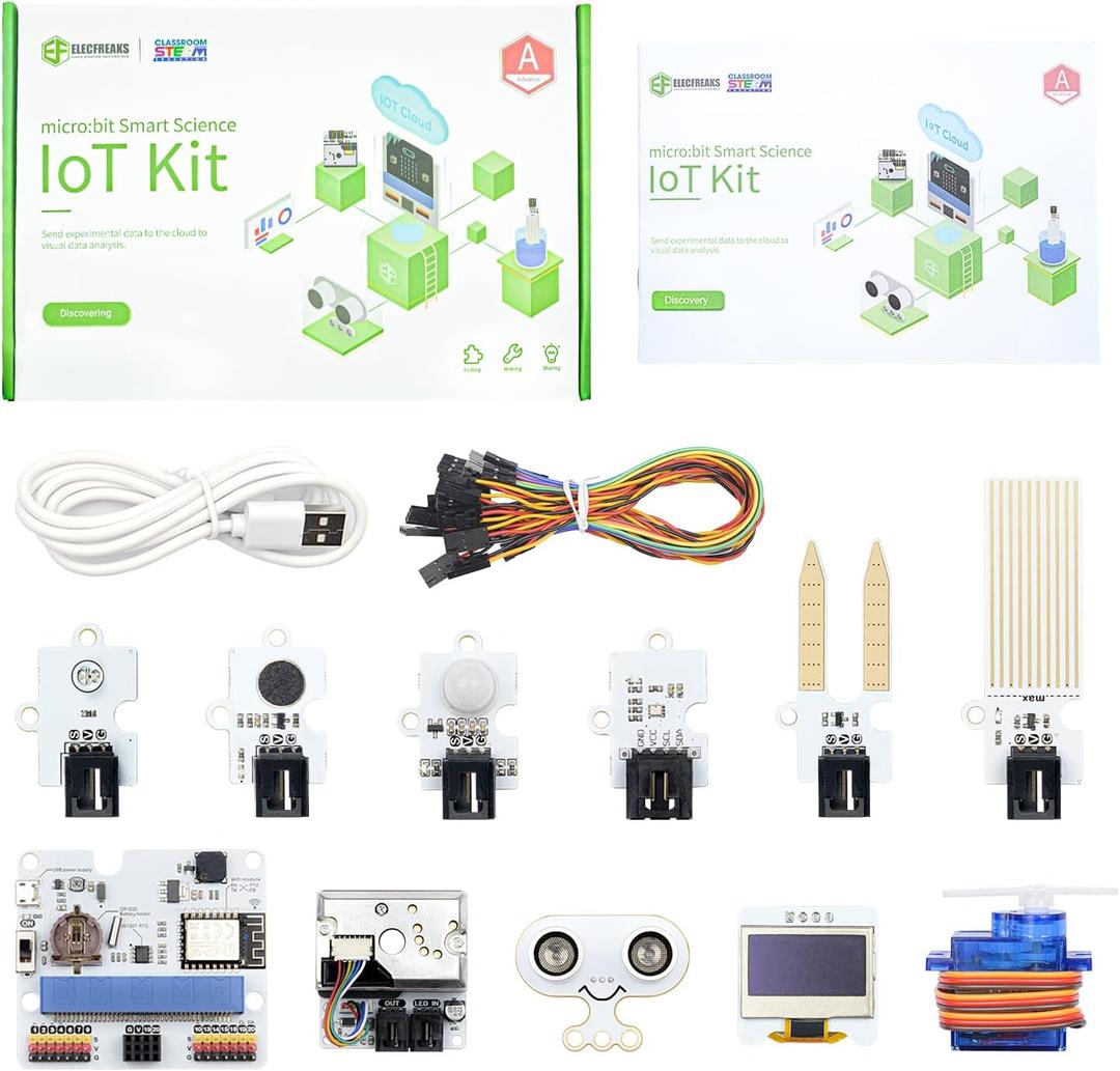 ELECFREAKS microbit Smart Science IoT Kit Octopus Series Sensor, microbit Sensor Starter Kit Data to The Cloud Internet with RTC Timing and WiFi Module, Environment Experiment Kit(Without microbit)