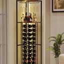 Corner Wine Rack with LED Strip, 30 Bottles Wine Rack, Floor Standing Corner Bar Cabinet with Glass Holder and Storage Shelves, Corner Liquor Cabinet for Living Room, Dining Room, Kitchen